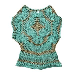 Mint Green & Gold Crochet Swim Coverup Top/Dress- Size Large